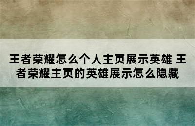 王者荣耀怎么个人主页展示英雄 王者荣耀主页的英雄展示怎么隐藏